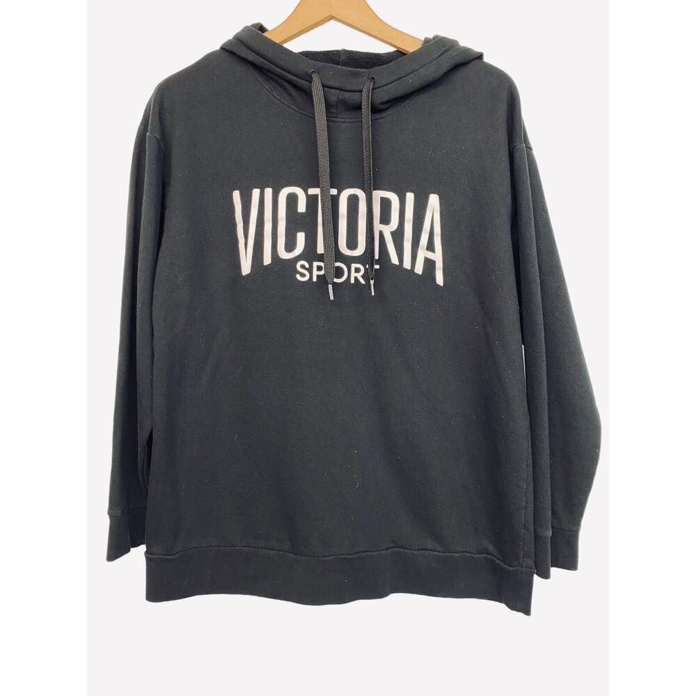 Victoria Secret Sport Cropped Hoodie Sweatshirt Pullover Spellout Black Size S